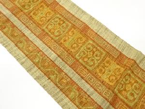 しょうび紬四角に渦巻・縞模様織出し袋帯